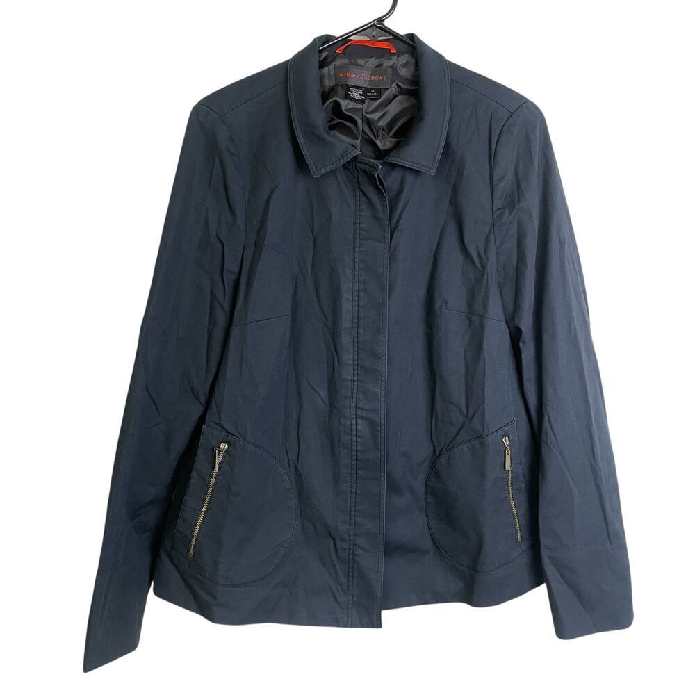 Nina McLemore Jacket Womens Size 10 Navy Button Up Outdoors Zip Pockets USA